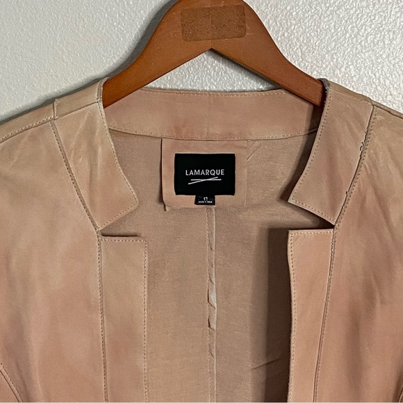 LaMarque Women's Cropped Moto Jacket Size Large Leather Light Pink Open Front - Picture 3 of 9